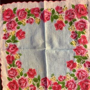 Floral Rose Print Cotton Handkerchief - Pink